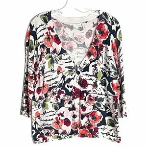 🟢Christopher & Banks Floral 3/4 Knit Cardigan L